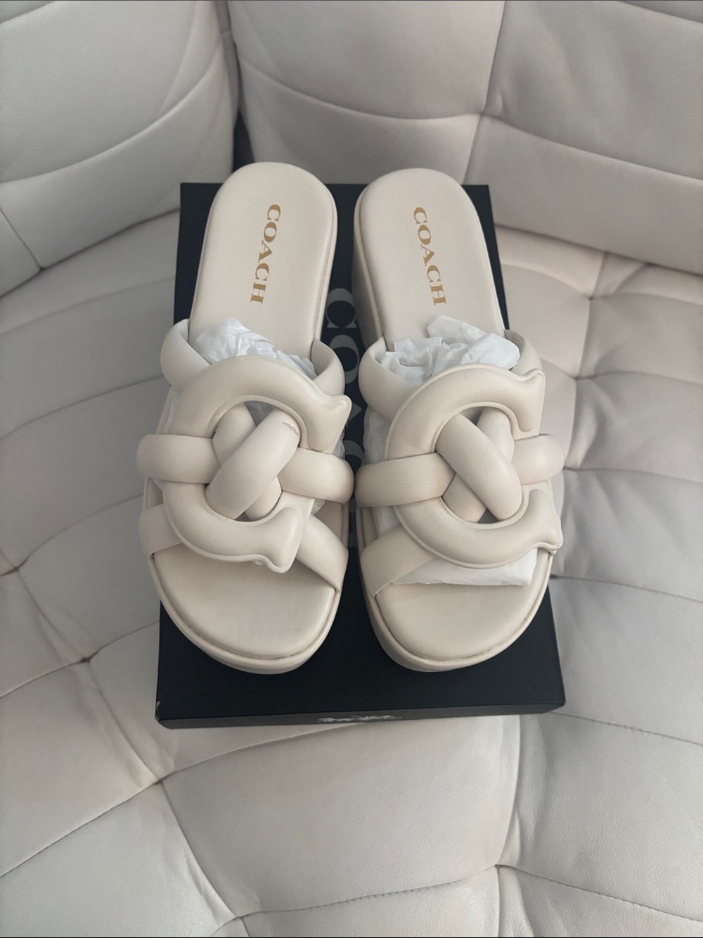 Coach Cream Knotted Slide Mules